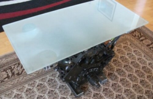 V6 Motorblock Glastisch Audi Motor Unikat Milchglas